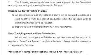 Travel from Oman to Pakistan New Sop's 01/10/21