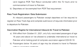 Travel from Oman to Pakistan New Sop's 01/10/21