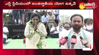 Governor Tamilisai Participated International Yoga Celebration 2022 In LB Stadium | Sakshi TV