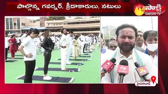 Governor Tamilisai Participated International Yoga Celebration 2022 In LB Stadium | Sakshi TV