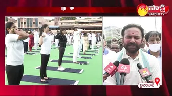 Governor Tamilisai Participated International Yoga Celebration 2022 In LB Stadium | Sakshi TV