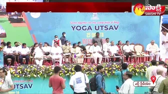 Governor Tamilisai Participated International Yoga Celebration 2022 In LB Stadium | Sakshi TV