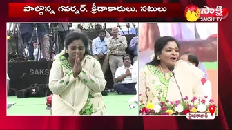 Governor Tamilisai Participated International Yoga Celebration 2022 In LB Stadium | Sakshi TV