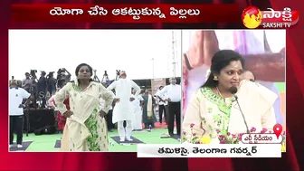 Governor Tamilisai Participated International Yoga Celebration 2022 In LB Stadium | Sakshi TV