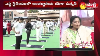 Governor Tamilisai Participated International Yoga Celebration 2022 In LB Stadium | Sakshi TV