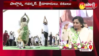 Governor Tamilisai Participated International Yoga Celebration 2022 In LB Stadium | Sakshi TV