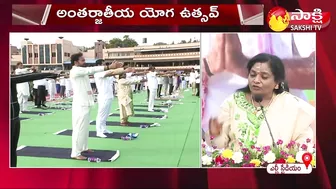 Governor Tamilisai Participated International Yoga Celebration 2022 In LB Stadium | Sakshi TV