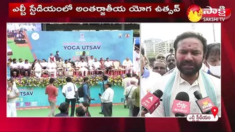 Governor Tamilisai Participated International Yoga Celebration 2022 In LB Stadium | Sakshi TV