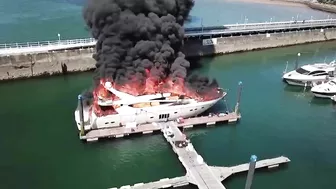 Huge ‘fireball’ rips through £6M super yacht as smoke clears popular beach