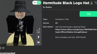 FREE ACCESSORIES! HOW TO GET Hermitude Black Logo Hat & Hoodie! (ROBLOX Hermitude Listening Party)