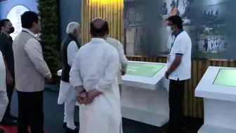 PM Modi walks through an exhibition on Yoga at Mysuru, Karnataka