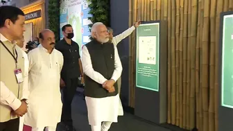 PM Modi walks through an exhibition on Yoga at Mysuru, Karnataka