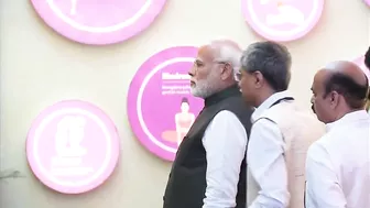 PM Modi walks through an exhibition on Yoga at Mysuru, Karnataka