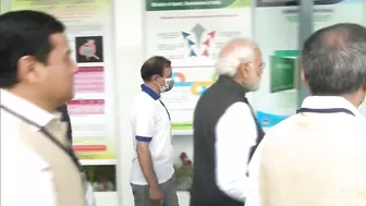 PM Modi walks through an exhibition on Yoga at Mysuru, Karnataka