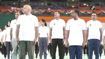 International Yoga Day: CM Kejriwal, Manish Sisodia perform Yoga at Thyagaraj Stadium