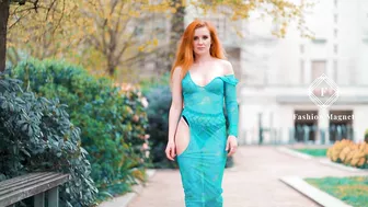 Fashion Model Inga Slow motion Catwalk in Blue dress