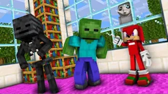 Monster School The Man From The Window and Knukles Dance Challenge Funny Moments Minecraft Animation