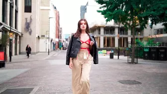 Fashion Model catwalk in slow motion red outfit