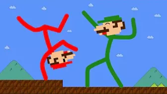 Best Falls : Stickmario, Stickluigi funny moments | Game Animation