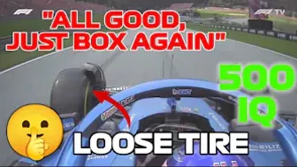 Alonso Tries To Avoid Penalty By Not Saying His Tire Is Loose | 500 IQ