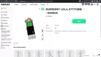 nuevo emote gratis BURBERRY LOLA ATTITUDE NIMBUS roblox noticias eventos