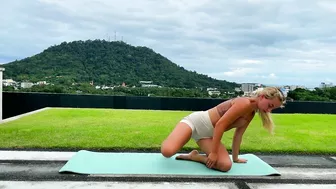 Stretching and Yoga Art on the beach