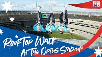 ROOF HANG: Daredevil Joel Ward takes on the Vertigo challenge at Optus Stadium