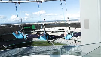 ROOF HANG: Daredevil Joel Ward takes on the Vertigo challenge at Optus Stadium