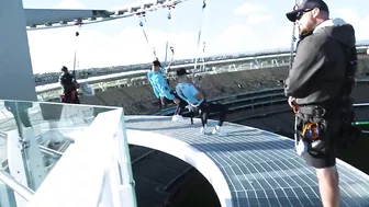 ROOF HANG: Daredevil Joel Ward takes on the Vertigo challenge at Optus Stadium