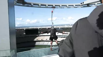 ROOF HANG: Daredevil Joel Ward takes on the Vertigo challenge at Optus Stadium