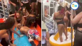 Twerking girls host wild pool party on NYC subway | Viral Video