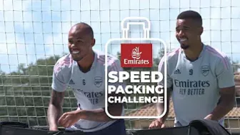 Emirates Speed Packing Challenge | Gabriel Jesus, Gabriel Magalhães, Gabriel Martinelli, Nico Pepe