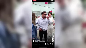 Ekin Su and Davide greeting fans at the airport on Instagram live after love island