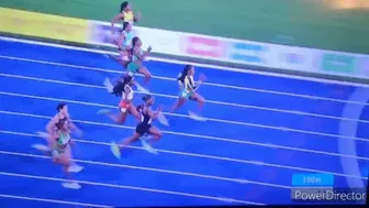 Elaine Thompson-Herah wins the 100m final. Commonwealth games 2022.