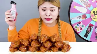 Spicy Fried Chicken Mukbang and Sauce Challenge by HIU 하이유