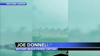 Storm sends umbrellas flying into ocean in Bethany Beach, Delaware