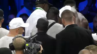 Anthony Joshua confronts Oleksandr Usyk after defeat & throws belts out of the ring