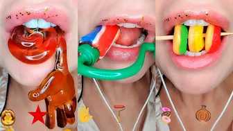 ASMR Eating Satisfying Emoji Food Challenge Candy Paint Roller Gummy Donuts Mukbang 먹방