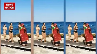 bikni girls on beach : बिकनी पहनी लड़कियों के बीच लहंगे वाली लड़की ने किया कमाल। lahnga girl beach