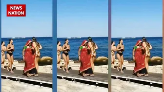 bikni girls on beach : बिकनी पहनी लड़कियों के बीच लहंगे वाली लड़की ने किया कमाल। lahnga girl beach