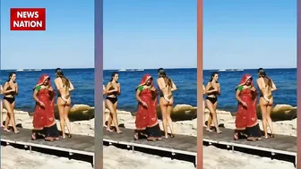 bikni girls on beach : बिकनी पहनी लड़कियों के बीच लहंगे वाली लड़की ने किया कमाल। lahnga girl beach