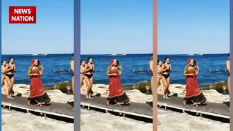 bikni girls on beach : बिकनी पहनी लड़कियों के बीच लहंगे वाली लड़की ने किया कमाल। lahnga girl beach