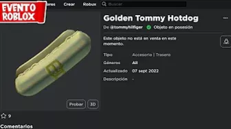 CONSIGUE HOT DOG DORADO GRATIS en ROBLOX | EVENTO TOMMY PLAY ????