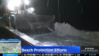 Long Beach crews work to protect beaches during storm