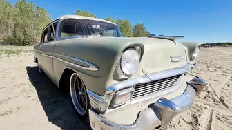 Great 1956 Chevy Bel Air from Slovenia on Roll N Flat Beach Race 2022 Caorle Venice Italy