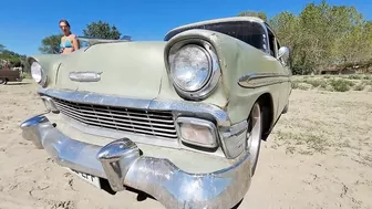 Great 1956 Chevy Bel Air from Slovenia on Roll N Flat Beach Race 2022 Caorle Venice Italy