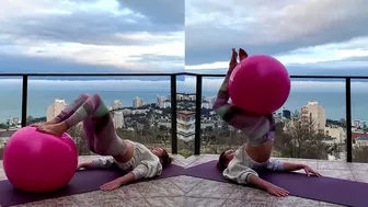 Yoga Ball Stretching _ legs flexible WITH pink YOGA BALL