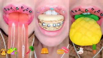 ASMR Eating Satisfying Emoji Food Challenge Cake Pop Jelly Straw Macaron Mukbang 먹방