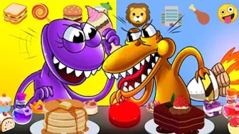 [Animation] Purple Vs Yellow!????Eating Emoji Foods challenge Mukbang! ????Rainbow Friends Emoji Challenge