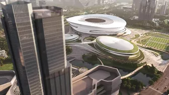 Zaha Hadid Architects models giant sports venue on Hangzhou tea farms | Dezeen